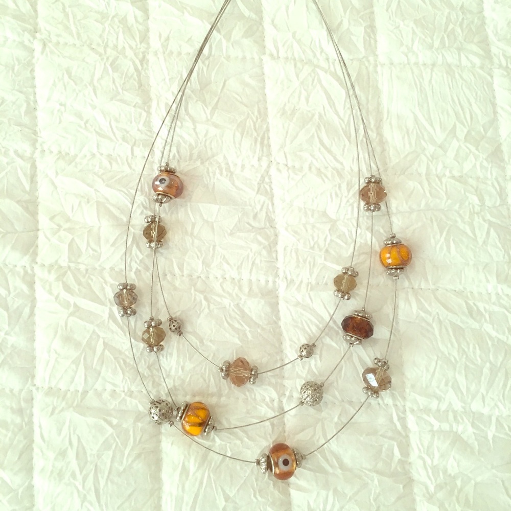 Orange beaded adjustable necklace